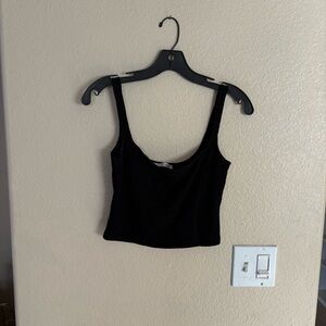 Black reformation crop rib tank square neck